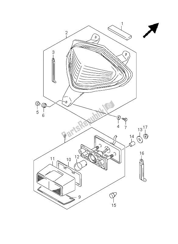 All parts for the Rear Combination Lamp of the Suzuki GSX 1300 BKA B King 2009