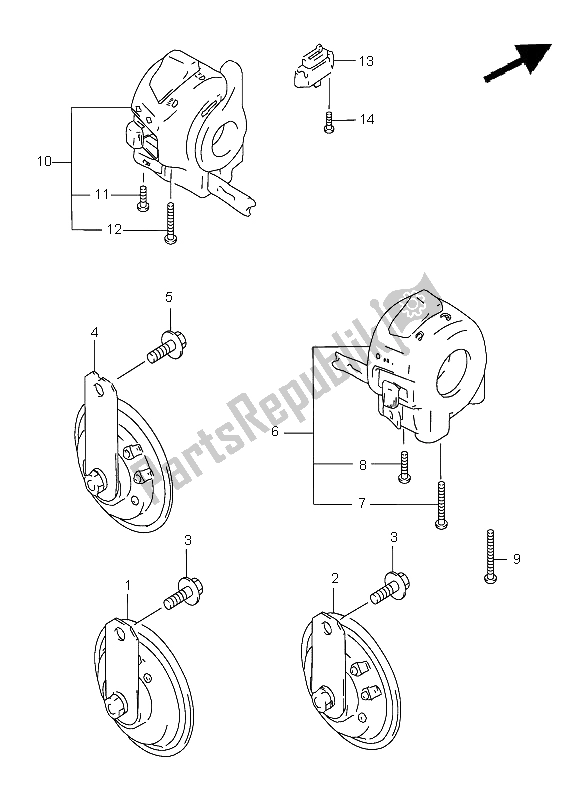 All parts for the Horn & Handle Switch of the Suzuki GSF 1200 Nssa Bandit 1999