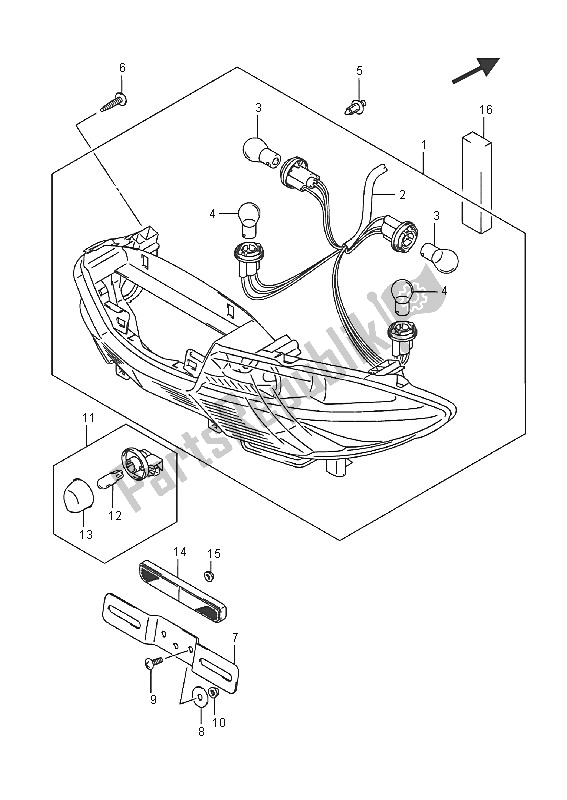 All parts for the Rear Combination Lamp of the Suzuki Burgman AN 400 ZZA 2016