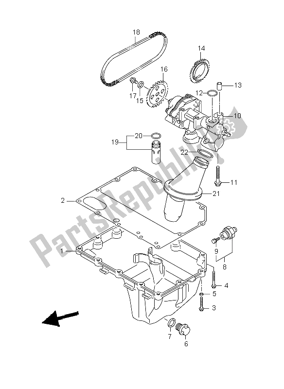 All parts for the Oil Pan & Oil Pump of the Suzuki GSX R 750 2006