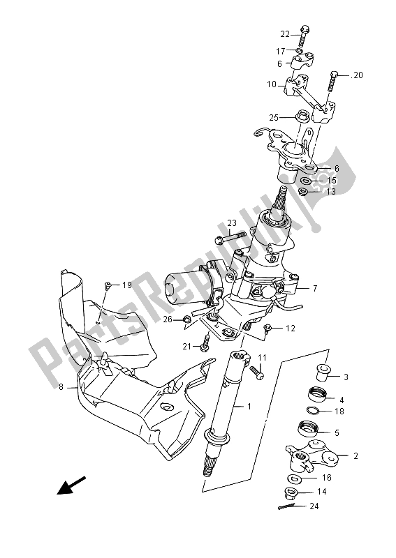 All parts for the Steering Shaft of the Suzuki LT A 750 XPZ Kingquad AXI 4X4 2015