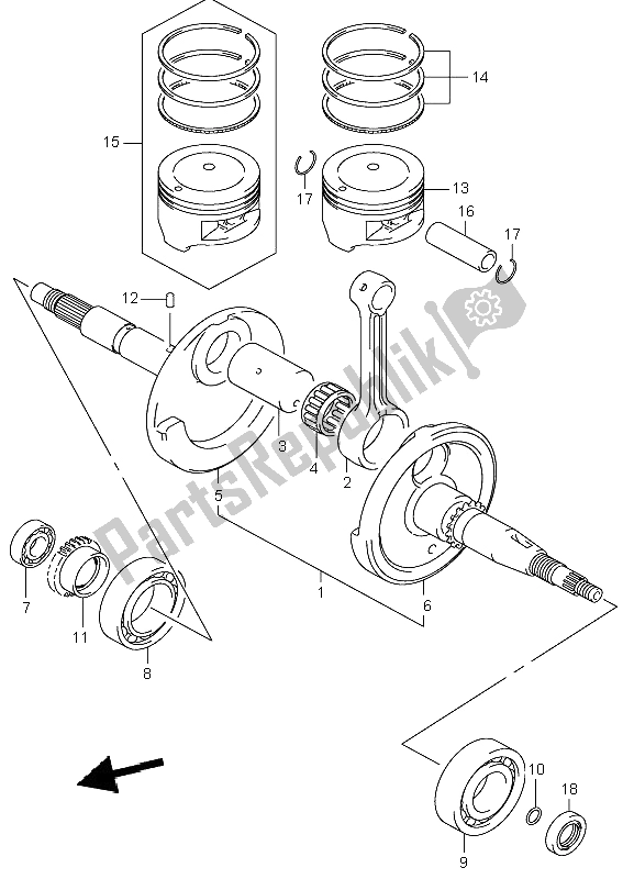 All parts for the Crankshaft of the Suzuki LT F 250 Ozark 2002