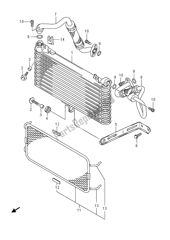 All parts for the Oil Cooler of the Suzuki GSX 1300 RA Hayabusa 2014