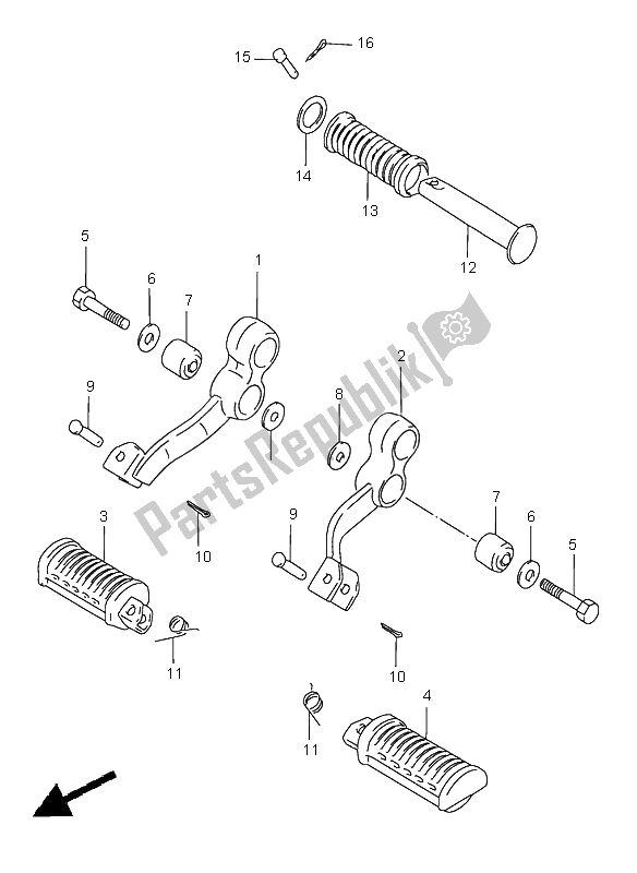 All parts for the Footrest of the Suzuki GN 250E 1998