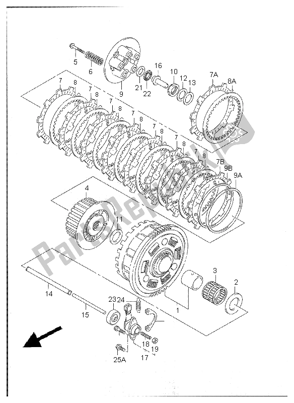 All parts for the Clutch of the Suzuki GSX R 600Z 2003