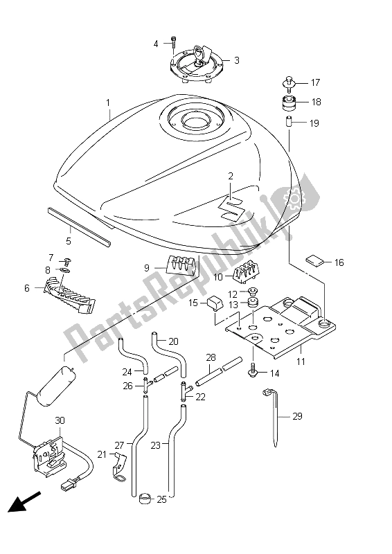 Alle onderdelen voor de Brandstoftank (gsx650fu E21) van de Suzuki GSX 650 FA 2012