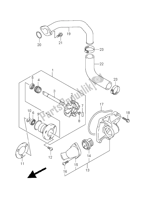 All parts for the Water Pump of the Suzuki VZ 800Z Intruder 2009