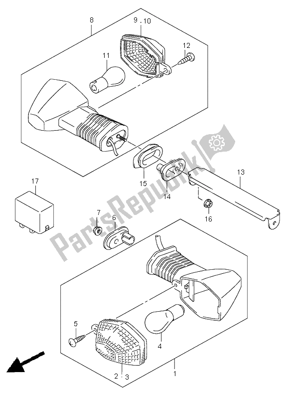 All parts for the Turnsignal Lamp (sv1000-u1-u2) of the Suzuki SV 1000 NS 2005