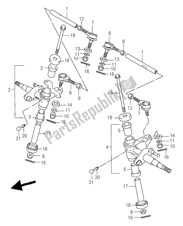 All parts for the Knuckle Arm of the Suzuki LT 80 Quadsport 2005