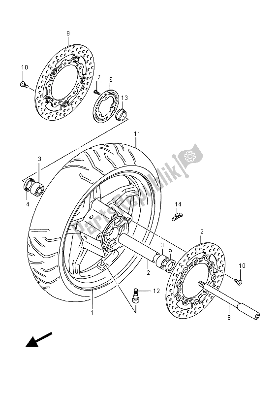 All parts for the Front Wheel of the Suzuki AN 650Z Burgman Executive 2015