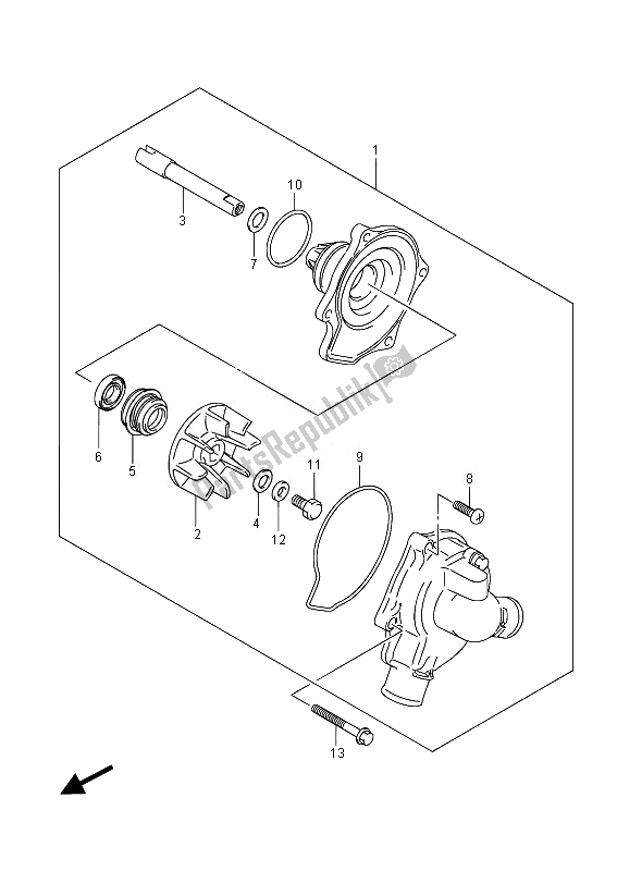 Alle onderdelen voor de Waterpomp van de Suzuki GSX 1250 FA 2014