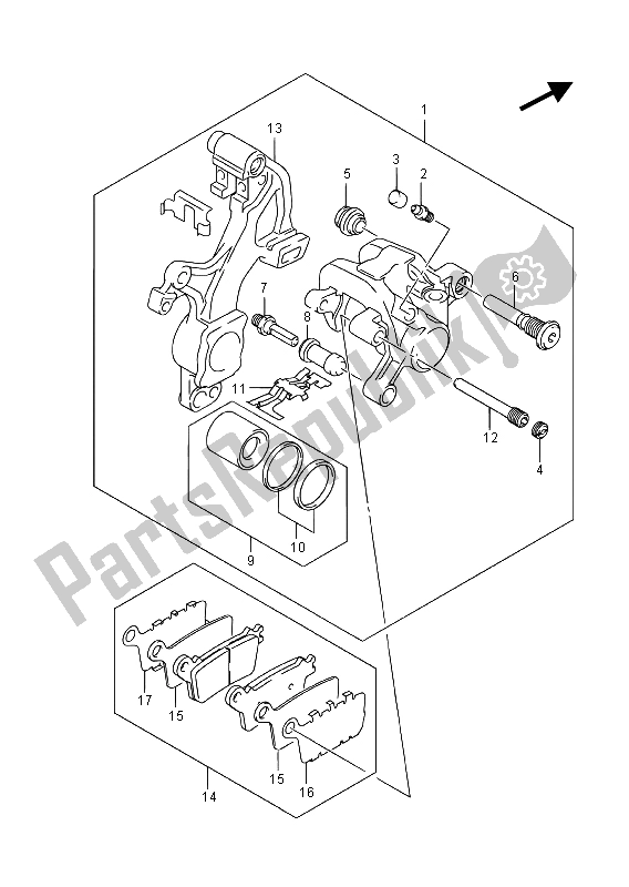 All parts for the Rear Caliper of the Suzuki GSX R 1000A 2015