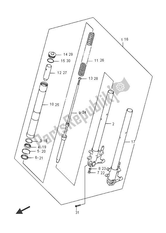 All parts for the Front Fork Damper (vzr1800bzuf E19) of the Suzuki VZR 1800 BZ M Intruder 2016