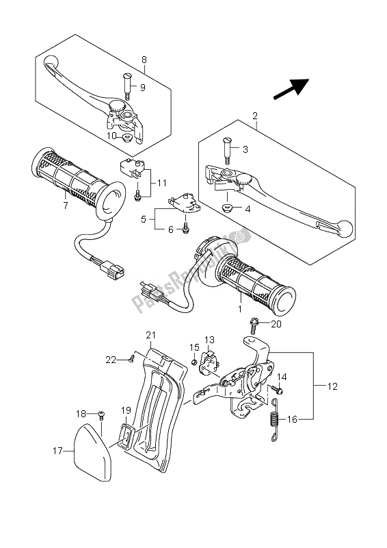 All parts for the Handle Lever (an650a E2-e19) of the Suzuki AN 650A Burgman Executive 2010