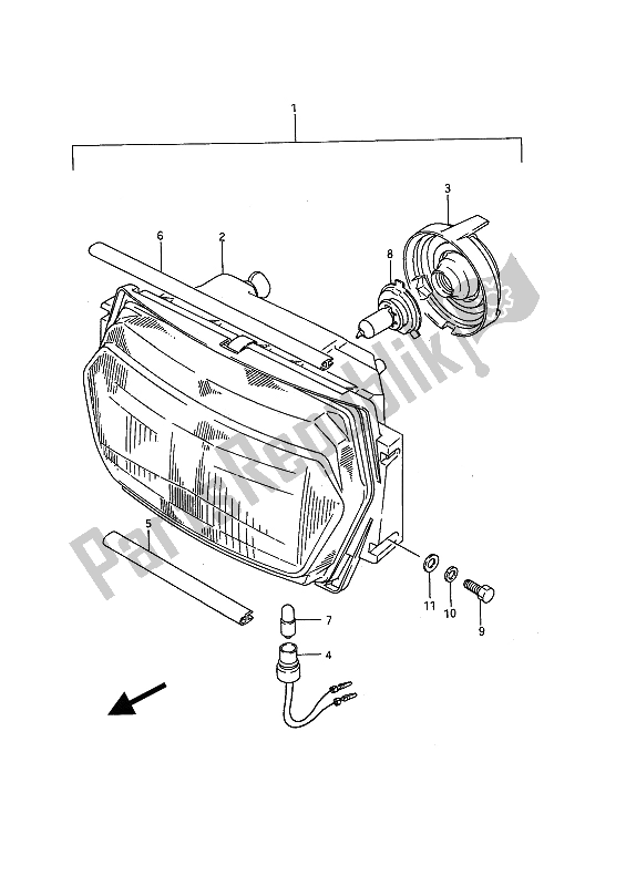 All parts for the Headlamp of the Suzuki GSX 1100F 1991