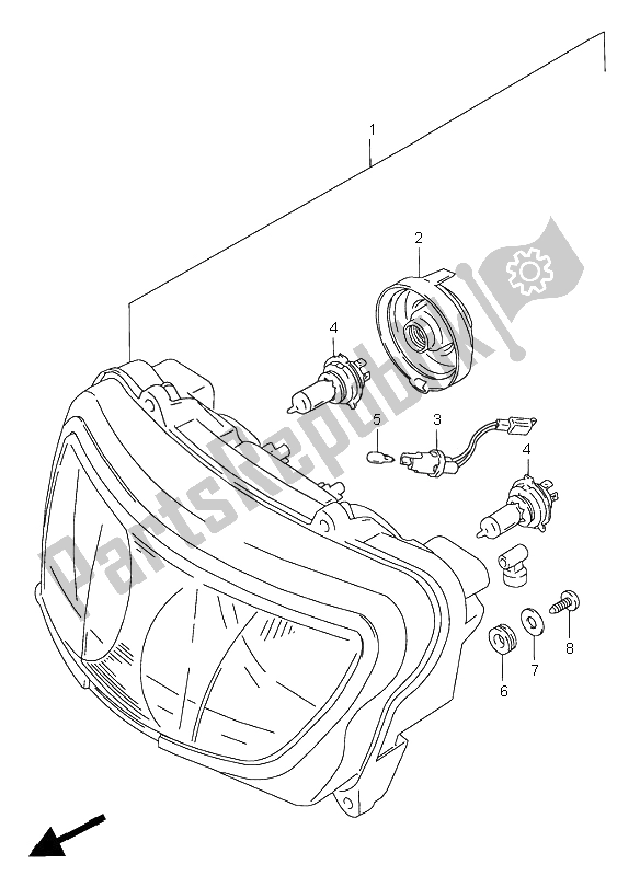 Alle onderdelen voor de Koplamp (e2-e24) van de Suzuki GSX R 750 1998