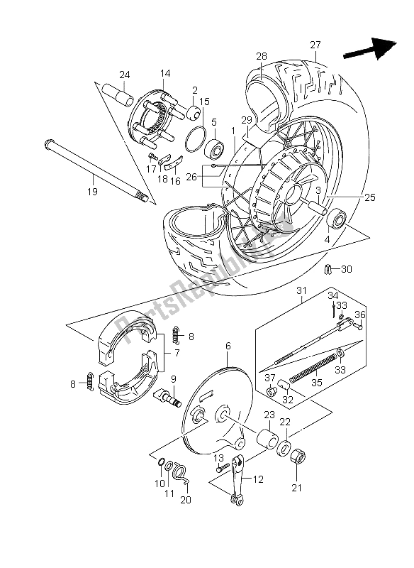 All parts for the Rear Wheel (vl800-ue) of the Suzuki VL 800C Volusia 2008