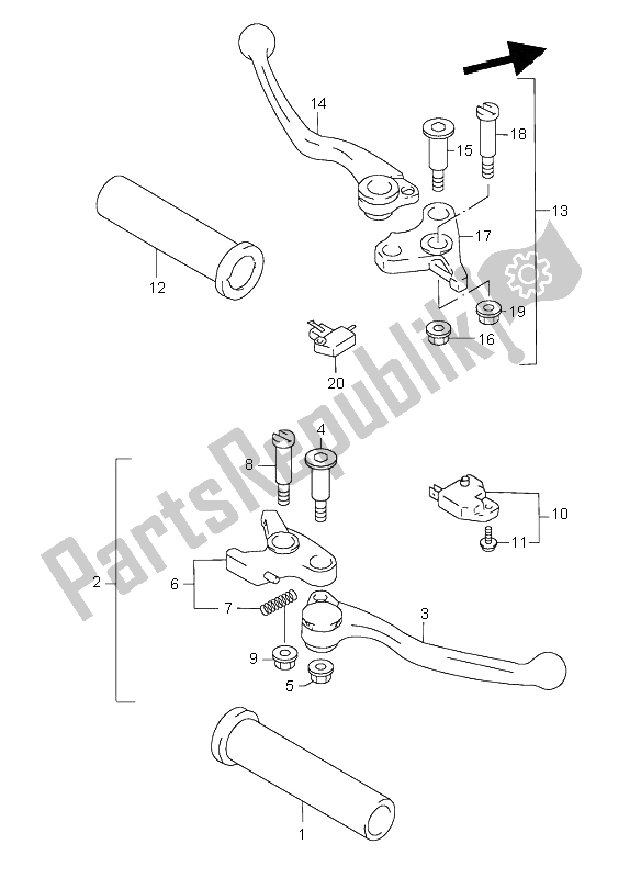 All parts for the Handle Lever of the Suzuki VL 1500 Intruder LC 1998
