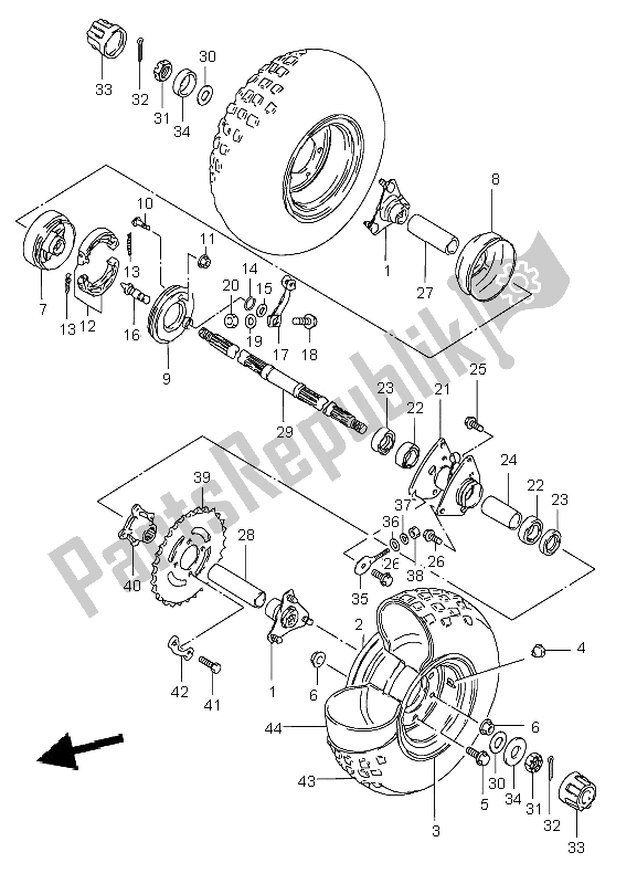 Todas as partes de Roda Traseira do Suzuki LT 50 Quadrunner 2003