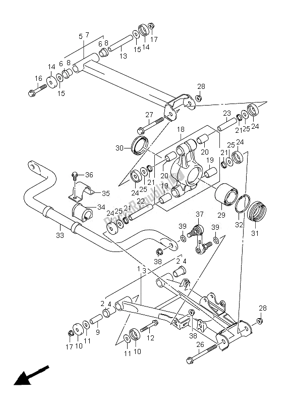 All parts for the Rear Suspension Arm of the Suzuki LT A 450 XZ Kingquad 4X4 2010