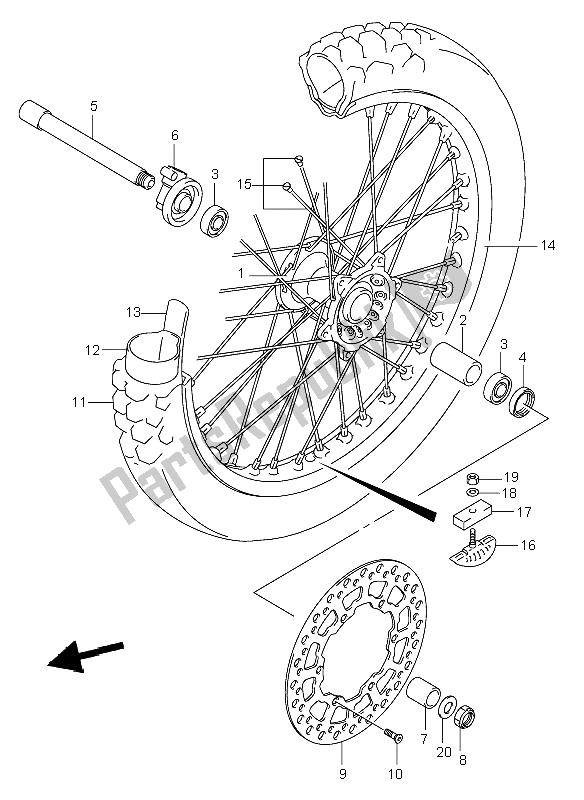 All parts for the Front Wheel of the Suzuki DR Z 400E 2003