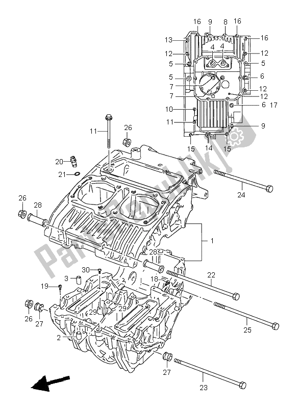 All parts for the Crankcase of the Suzuki GS 500E 1996