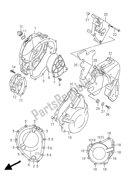 All parts for the Crankcase Cover of the Suzuki GSF 1250A Bandit 2011