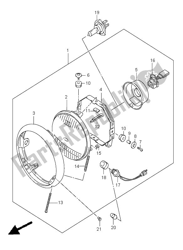 All parts for the Headlamp (e19) of the Suzuki VL 250 Intruder 2006