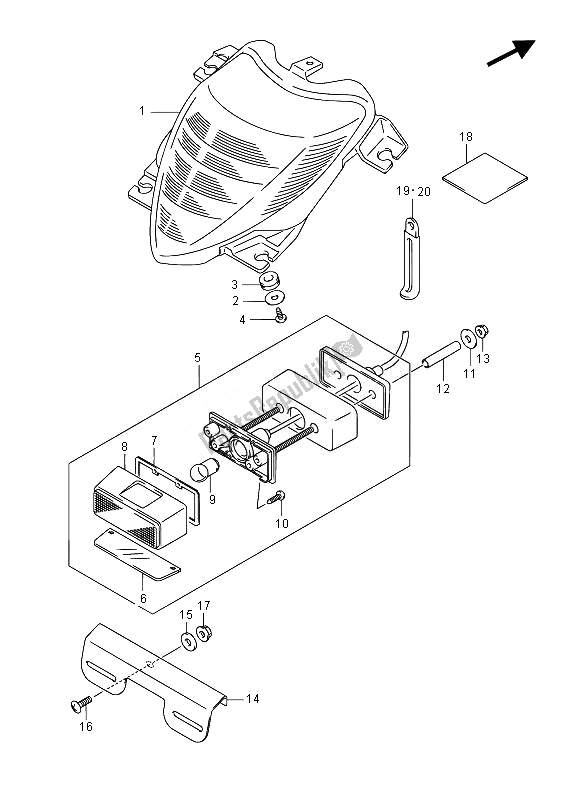 All parts for the Rear Combination Lamp (vzr1800zuf E19) of the Suzuki VZR 1800 M Intruder 2014