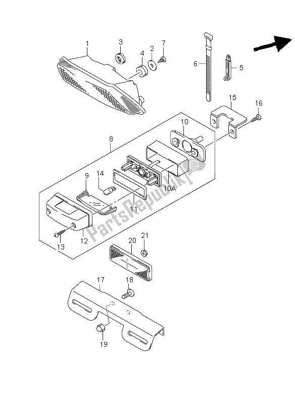 All parts for the Rear Combination Lamp of the Suzuki VZ 800Z Intruder 2008