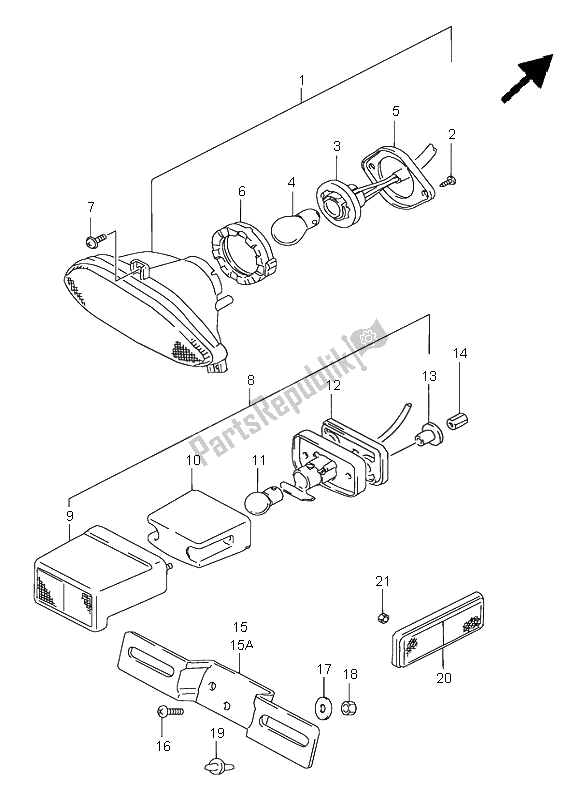 All parts for the Tail Lamp of the Suzuki GSF 600N Bandit 1995