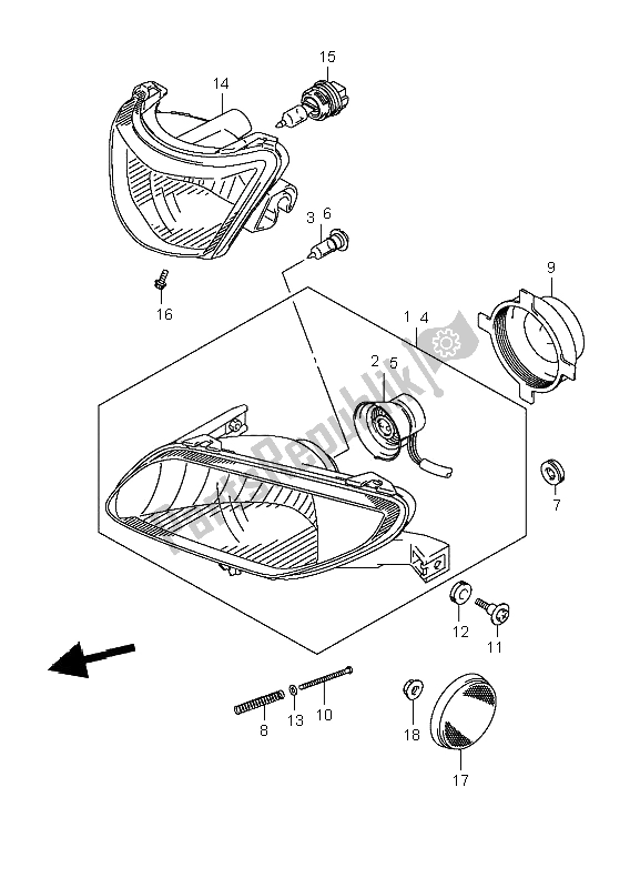 All parts for the Headlamp (f. No. 5saap41a67110001 ) of the Suzuki LT A 700X Kingquad 4X4 2006