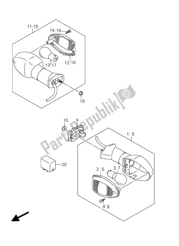 All parts for the Turnsignal Lamp of the Suzuki DL 650A V Strom 2012