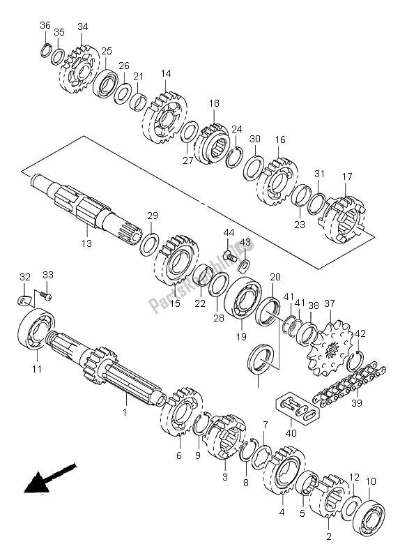 All parts for the Transmission of the Suzuki RM 250 2001