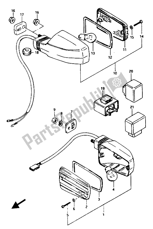 All parts for the Turnsignal Lamp of the Suzuki GSX 1100 1150 Eesef 1985