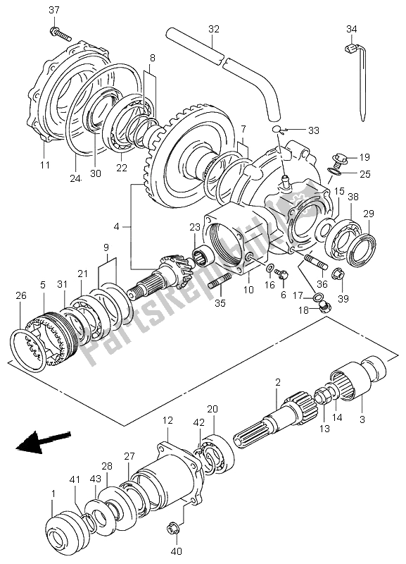 All parts for the Final Bevel Gear (rear) of the Suzuki LT A 500F Quadmaster 2001