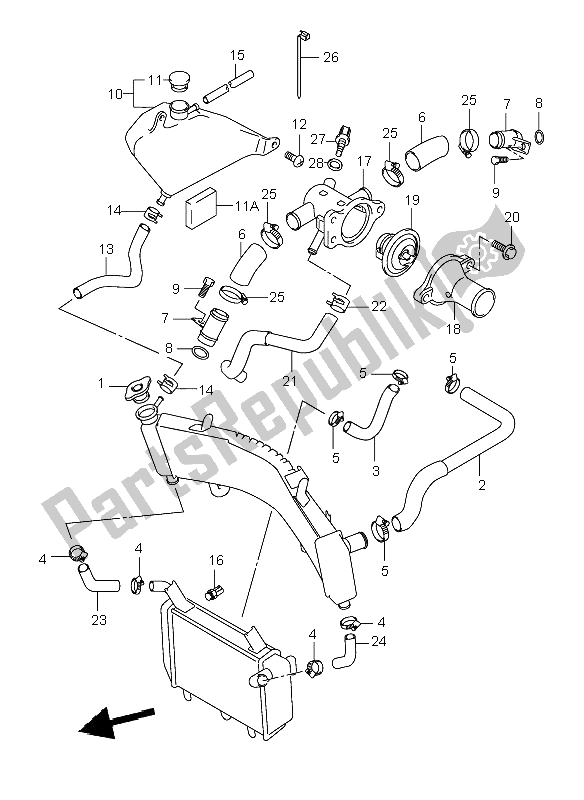 All parts for the Radiator Hose of the Suzuki TL 1000R 2001