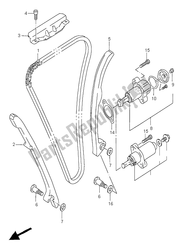 Alle onderdelen voor de Cam Ketting van de Suzuki GSX R 750 1997