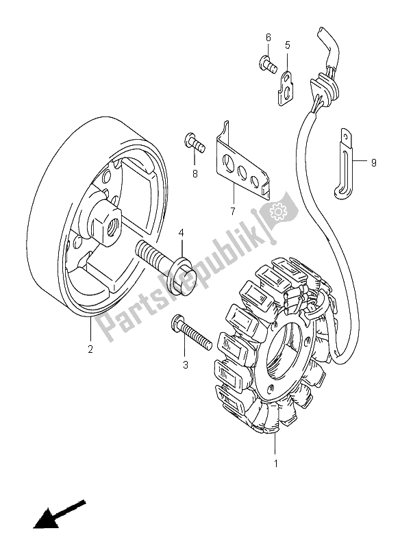 All parts for the Generator of the Suzuki GS 500H 2001