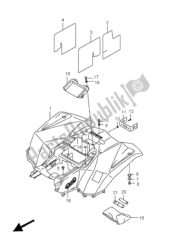 All parts for the Rear Fender of the Suzuki LT A 400F Kingquad 4X4 2009