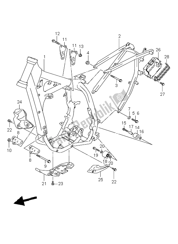 Alle onderdelen voor de Kader van de Suzuki DR Z 400E 2004