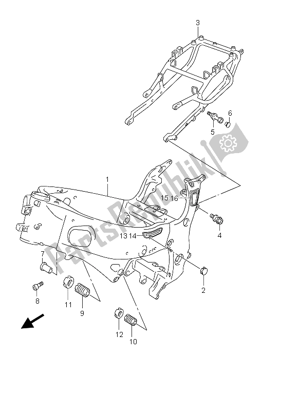 All parts for the Frame of the Suzuki GSX 1300R Hayabusa 2005