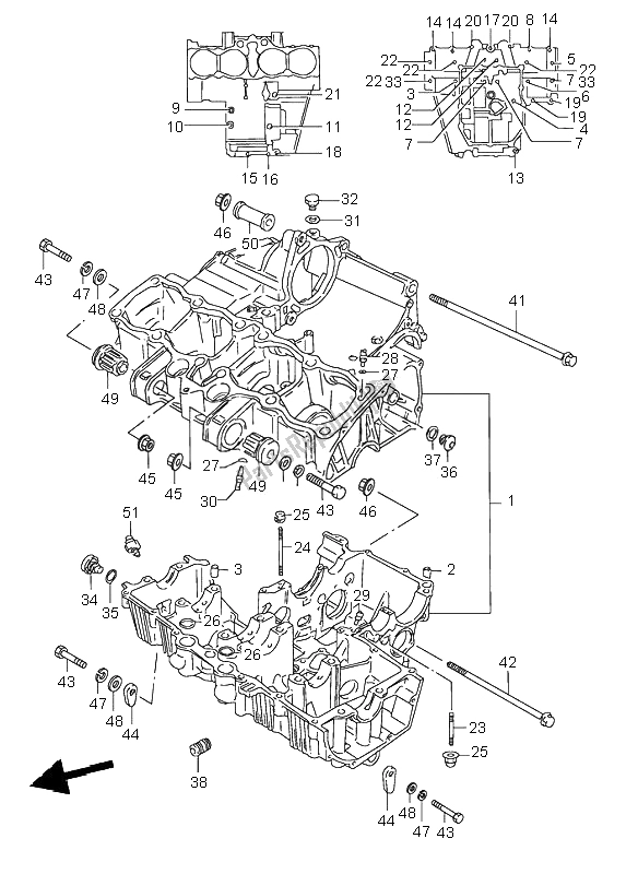 All parts for the Crankcase of the Suzuki GSX 600F 1996