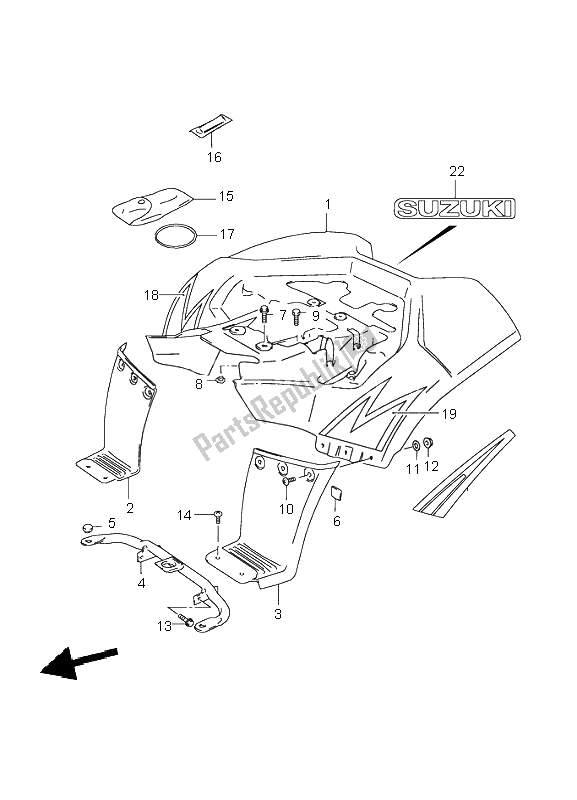 All parts for the Rear Fender of the Suzuki LT 80 Quadsport 2005