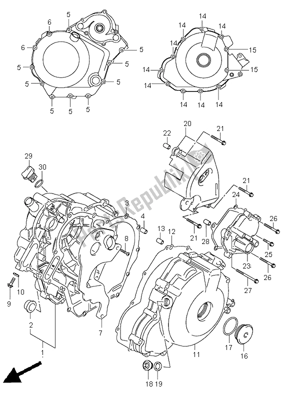 All parts for the Crankcase Cover of the Suzuki DL 1000 V Strom 2002