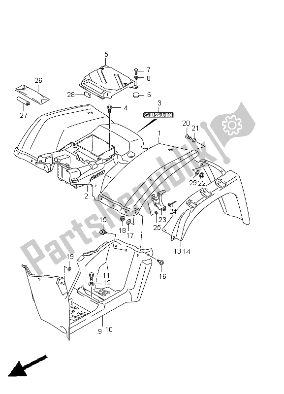 All parts for the Rear Fender (lt-f250 E24) of the Suzuki LT F 250 Ozark 2012