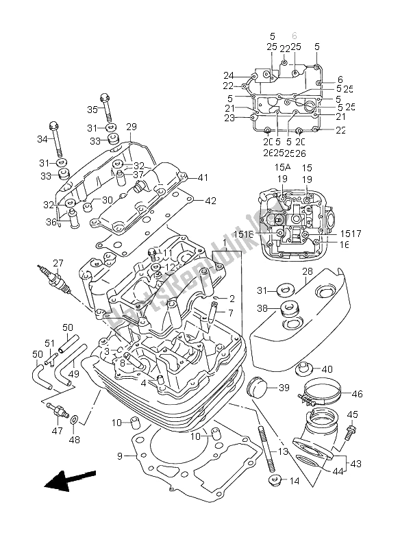 Tutte le parti per il Testata (anteriore) del Suzuki VL 1500 Intruder LC 2001