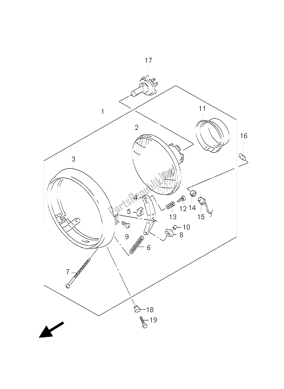 All parts for the Headlamp of the Suzuki GZ 250 Marauder 2004
