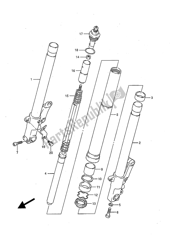 All parts for the Front Damper of the Suzuki GSX R 1100 1991