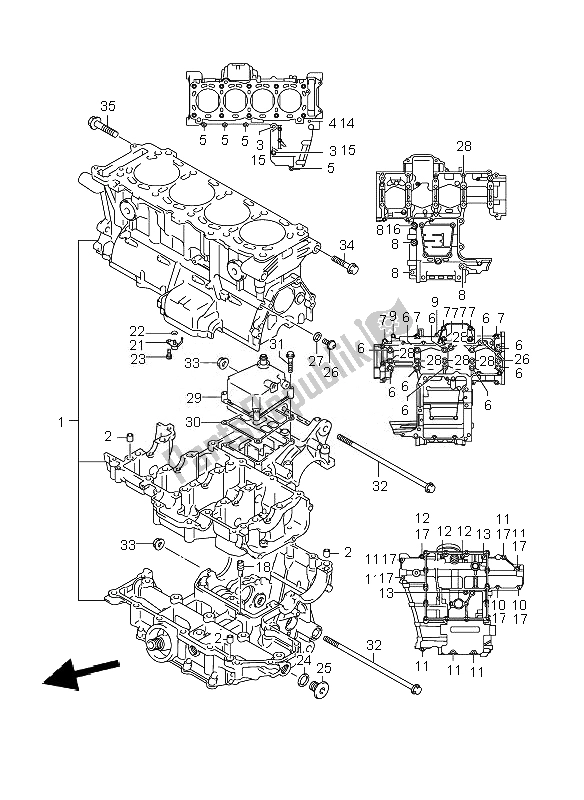 All parts for the Crankcase of the Suzuki GSX R 1000 2007